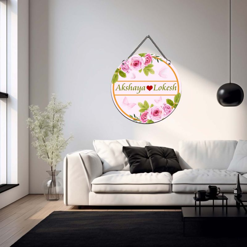 Personalized Couple Name Plate Decorative Rose Art for Bedroom & Living Room & Home Entrance  Couple Door Name Plate Gift For Birthday & Anniversary